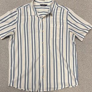Alpine Cream and Blue Striped Button Down Shirt, Size Large